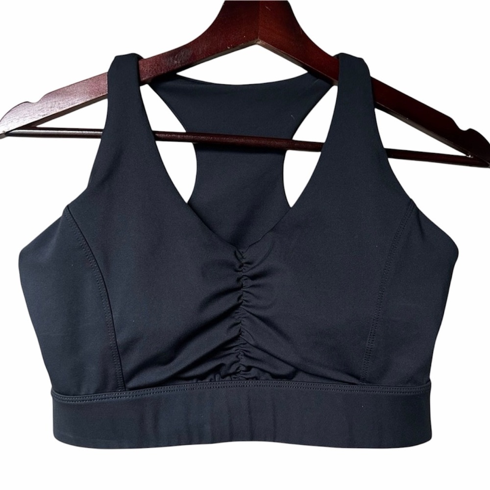 NOVA SPORT Black Ruched Sports Bra – Size Small, Racerback Stretch Support Fit